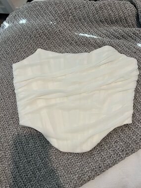 White Strapless Ruched Bandeau Top